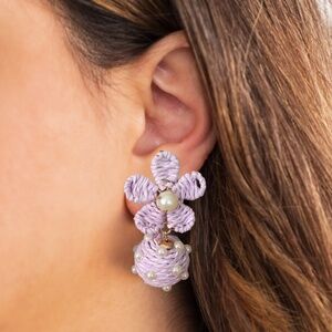 Woven Wicker Lilac/Purple Flower Earrings